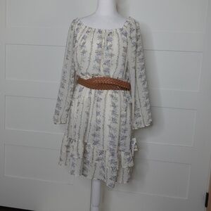 WallFlower Women's Wren Peasant Belted Mini Chiffon Dress white floral NWT XL